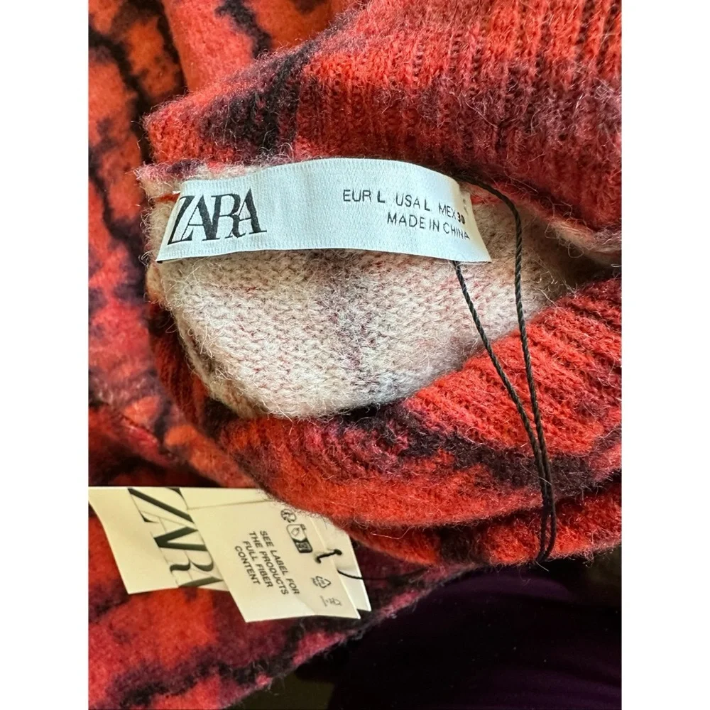 Zara Red and Black Tie Dye High Neck Sweater, NWT, L - Picture 8 of 16